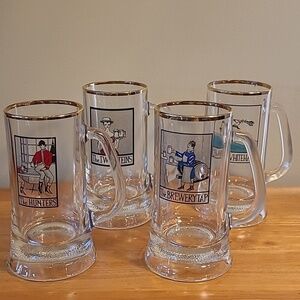 ENGLISH PUB Inspired Handled Glass Tankard Steins, Set of 4